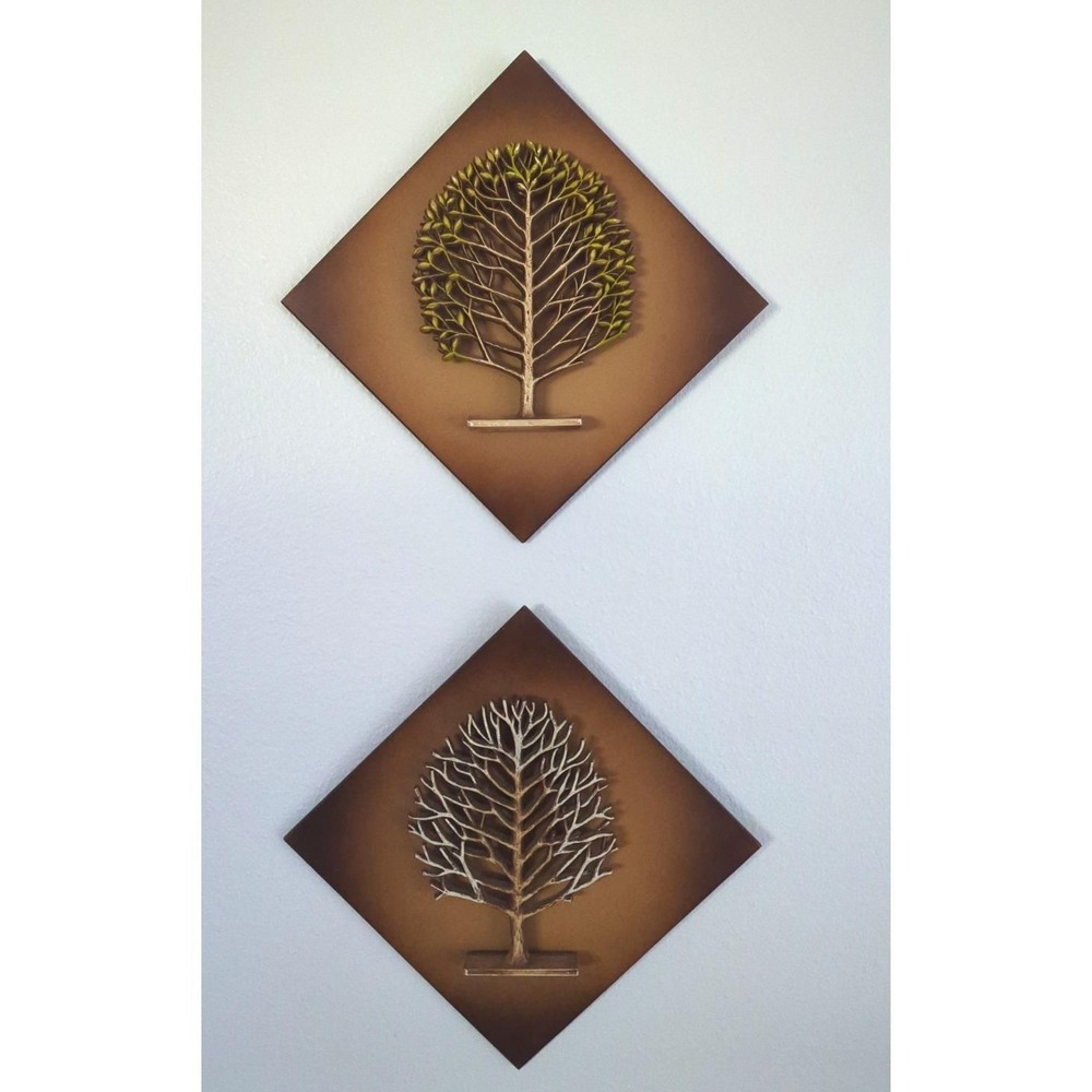 Syracuse Ornamental Co Syroco Wood Tree Wall Art Plaques Mid Century Set of 2